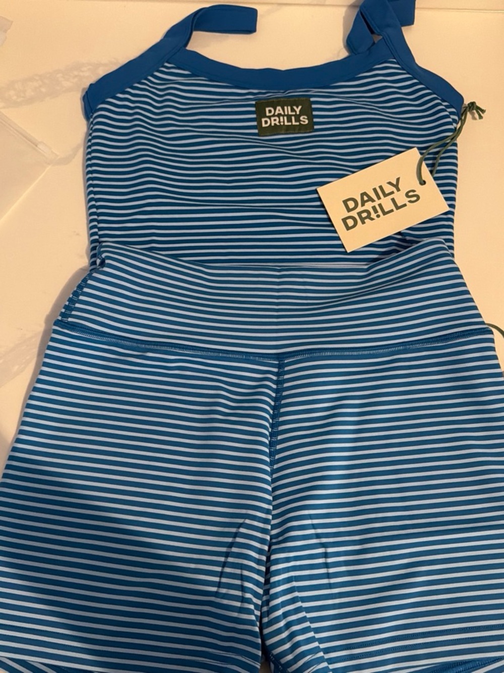 Daily Drills Blue & White Striped Tank and Shorts- Top:S Shorts:M